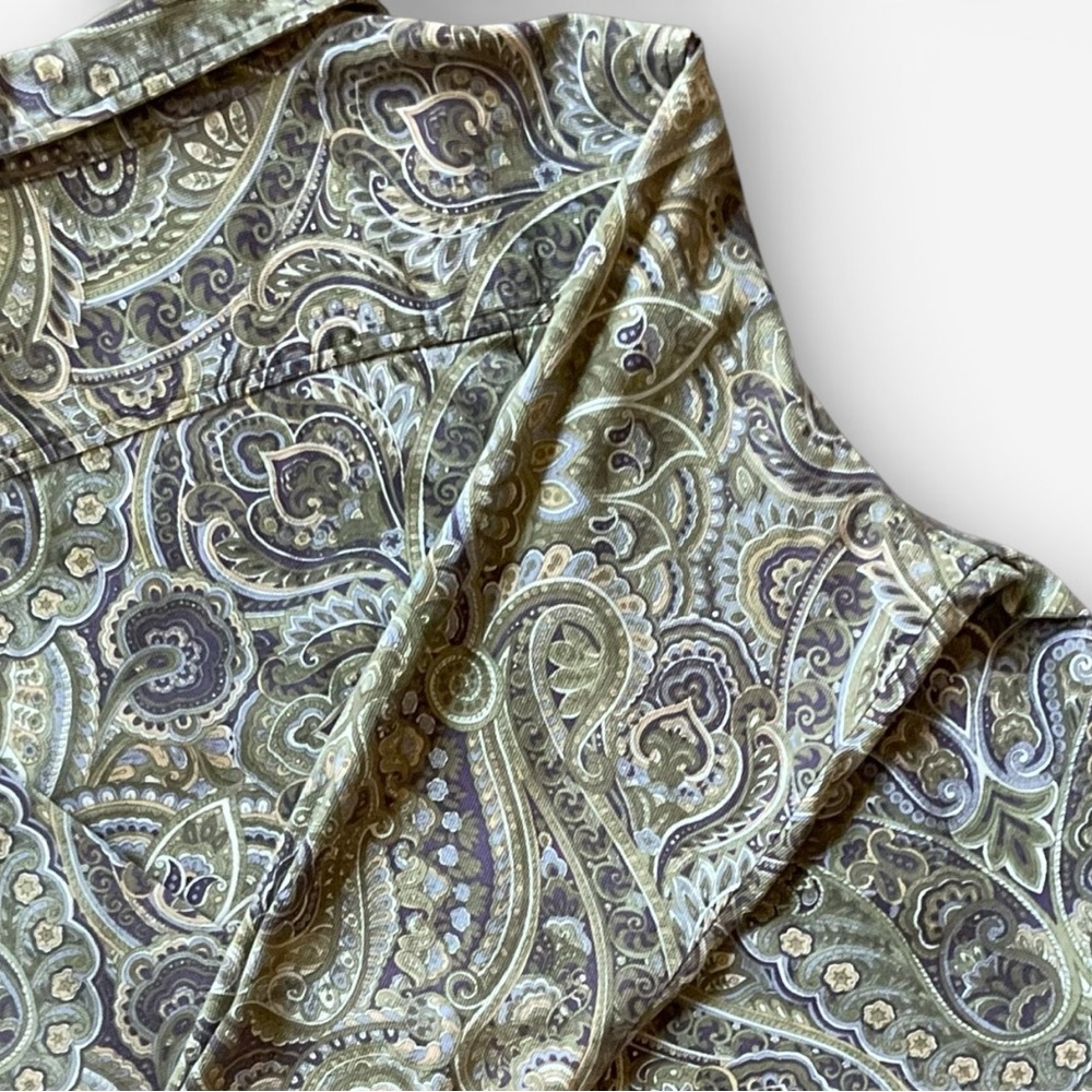 Krazy Kat Vintage Paisley Button Down Shirt Green Blue Purple Cotton Medium - Picture 9 of 10